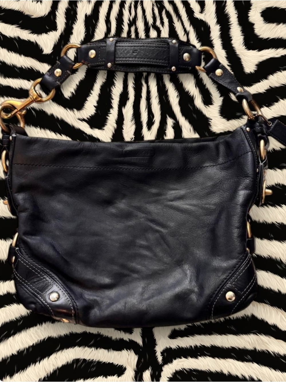Coach Black Leather Shoulder Hobo with Gold Hardware